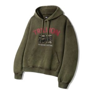 27일 배송 트릴리온카모 아플리케 그래픽 오버핏 후드 카키 TRFHT05KH