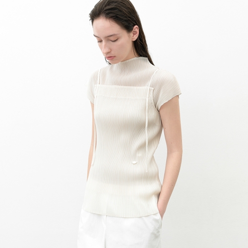 나인 플리츠 스트링 슬리브리스 탑 BL-4341