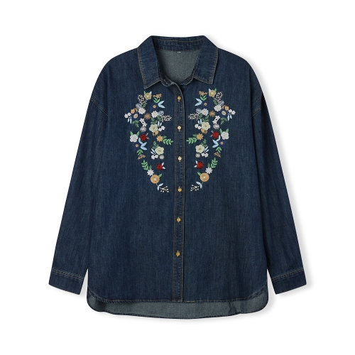 막스카라 플라워 자수 데님셔츠_M53PWB704ME