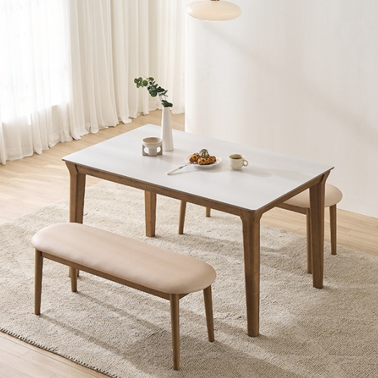 스칸디나 멜리토 포세린 통세라믹 원목 식탁 1400 (벤치2개)