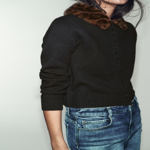 자라 국내 페이크 퍼 칼라 니트 재킷 블랙 2756/155/800 3372722_이미지