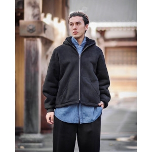 SAP A.PRESSE �������� Mouton ZIP leather Hoodie 25 -01-02H BLACK