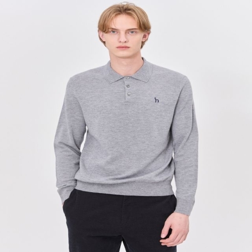 헤지스 스테디셀러 그레이 짜임 울 카라니트 WHSW4D551G2_이미지