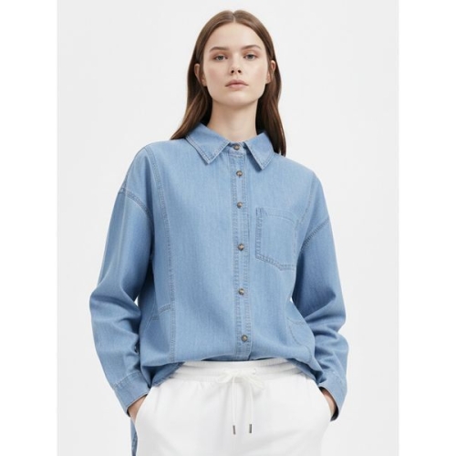 샵앤 여성 카라넥 스티치 격자 데님 남방 셔츠 NARU-WBL-21047 35705291_이미지