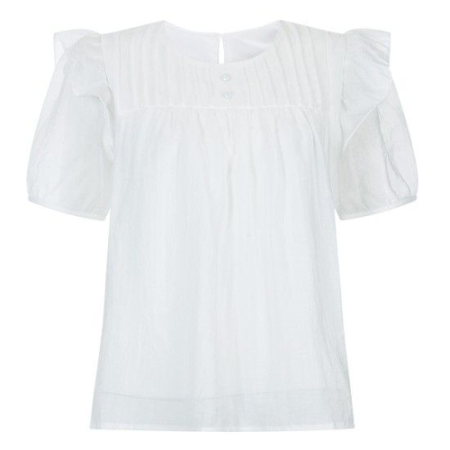 샵앤 여성 라운드넥 레이스 두겹 소매 시스루 반팔 블라우스 SOM-WBL-20550-화이트_이미지