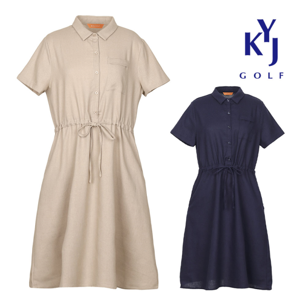 반팔 린넨 허리끈 원피스 KOMLOP03