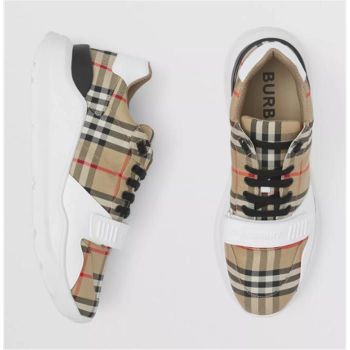  버버리 남성 아카이브 베이지 체크 스웨이드 레더 스니커즈 62856710