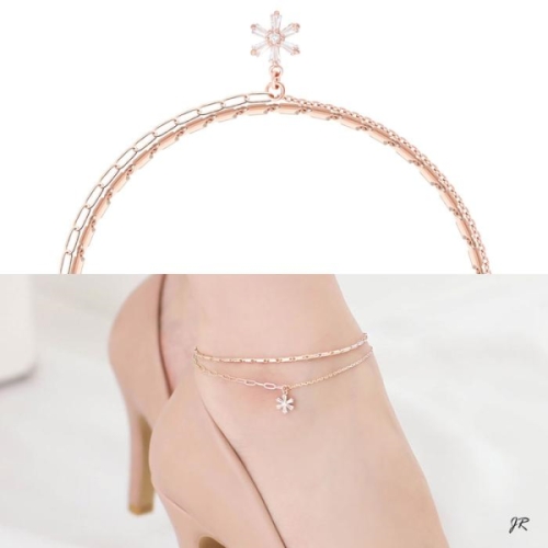 미니아트 14KGP 큐빅 플라워 드롭 두줄 로즈골드 체인 패션 발찌 11199544