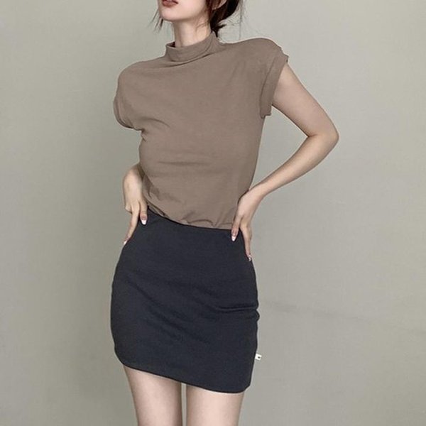 더블디 캐주얼 하프 터틀넥 캡소매 크롭 반팔 TDN-0055 40363395A