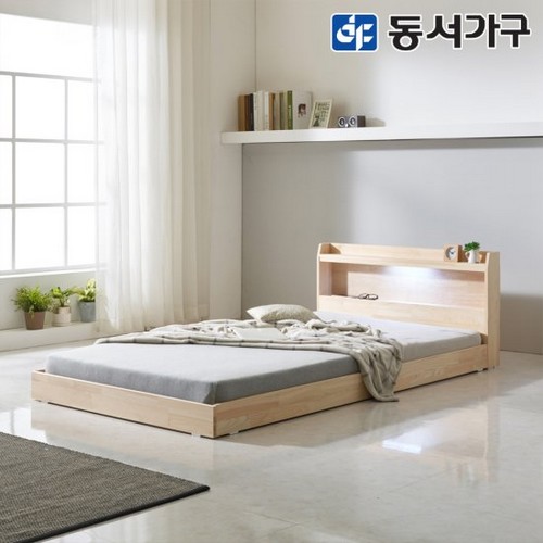 동서가구 네오 솔라크 편백나무 저상형 원목 LED침대 Q (매트별도)_이미지