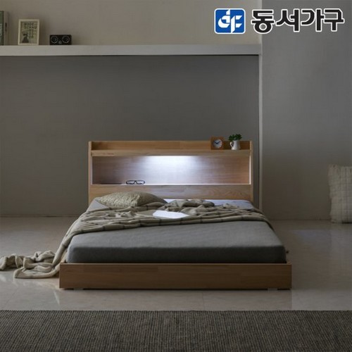 동서가구 네오 솔라크 편백나무 저상형 원목 LED침대 Q (매트별도)_이미지