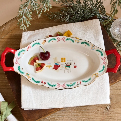 엠에이치앤코 모던하우스 메리티파티 스칼럽 양손핸들 타원 그라탕볼 레드 L25