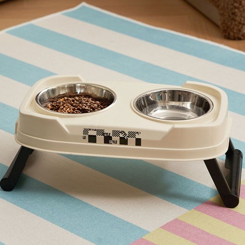 딩동펫 체크 더블볼 접이식 스텐 식기 2구