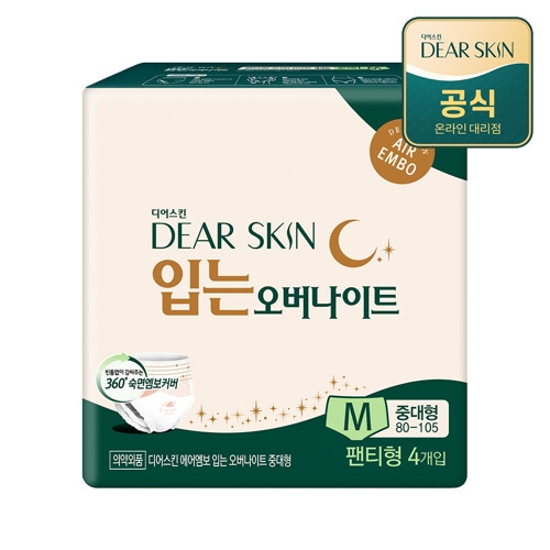 깨끗한나라 디어스킨 입는 오버나이트 중대형 4개 (1팩(4개))