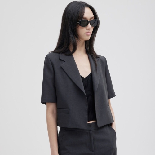 쥬크 크롭 폴리 오픈형 자켓_Z252MSF033