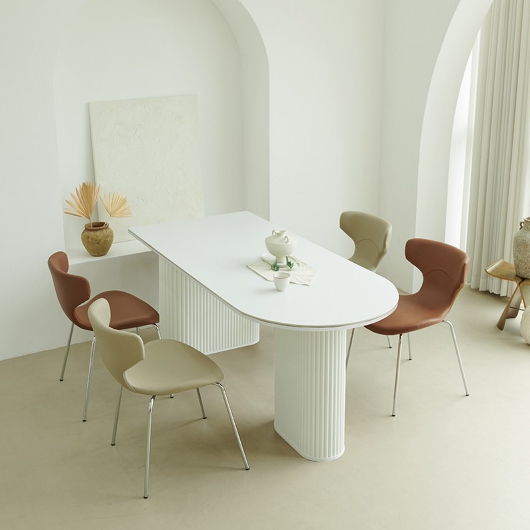 나무뜰  플랑 반타원 세라믹 템바보드 식탁 1600 (세이지의자4개)