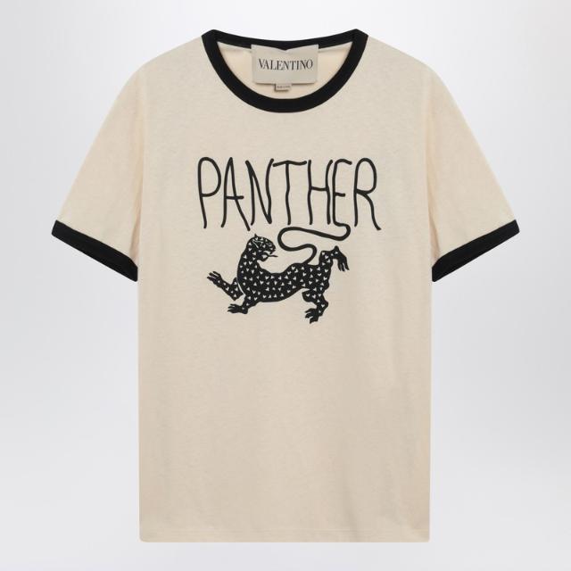 발렌티노 Butter colored T shirt with Panther print 8V3MG17DBC5/XM VALE-QT3 32..