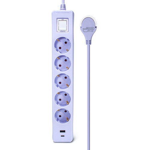 러그박스 5구 16A 메인스위치 USB 납작 멀티탭 (1.5m)_이미지