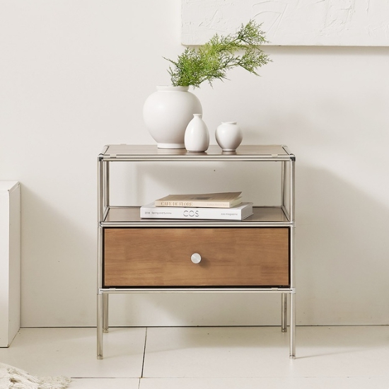 플랜데코 우디 고무나무원목 모듈 2단 협탁 500_이미지