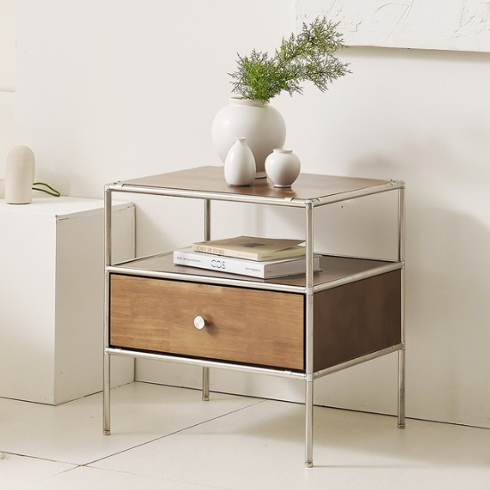 플랜데코 우디 고무나무원목 모듈 2단 협탁 500_이미지