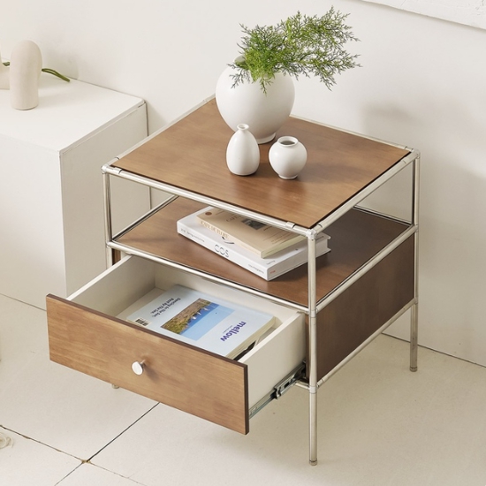 플랜데코 우디 고무나무원목 모듈 2단 협탁 500_이미지