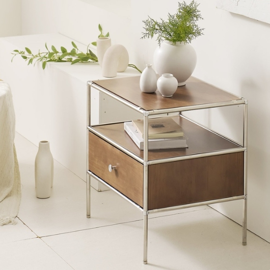 플랜데코 우디 고무나무원목 모듈 2단 협탁 500_이미지