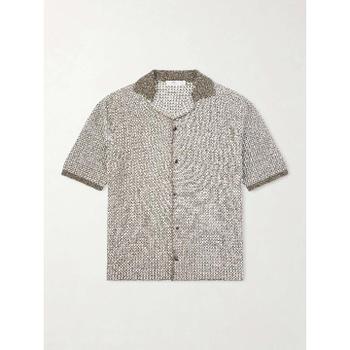 ����� INIS MEAIN Green Tonnta C ollar Linen, Cotton and Cashmere Blend Shi..