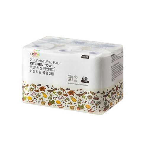 코멧 키친 천연펄프 롤형 2겹 키친타월 130매 (6입)이미지입니다. 누르면 해당 게시물로 새창이동합니다.