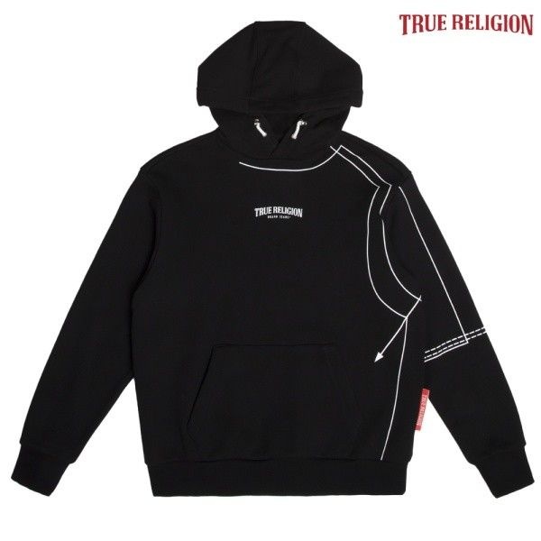 트루릴리젼 TRUE RELIGION 라인 아트 후드 티셔츠 블랙 744272