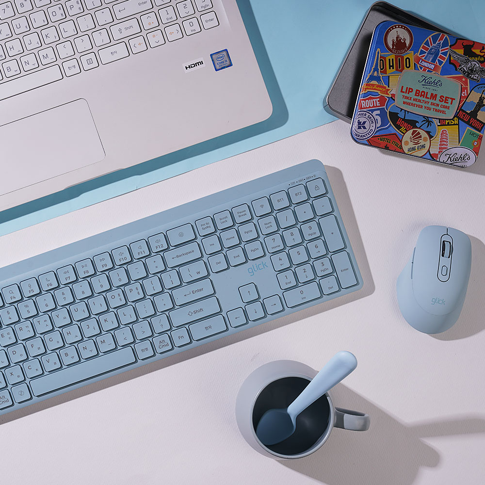 지클릭커 오피스프로 WMK1100 무선 키보드 마우스 세트 (크레용 블루)_이미지
