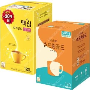 동서식품 맥심 모카<b>골드</b> 라이트 180T + <b>슈프림</b><b>골드</b> 커피믹스 170T 350T 일회용