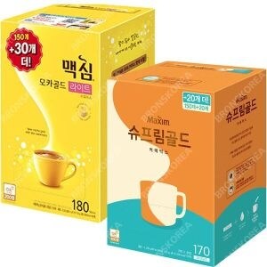 동서식품 맥심 모카<b>골드</b> 라이트 180T + <b>슈프림</b><b>골드</b> 커피믹스 170T 350T 일회용