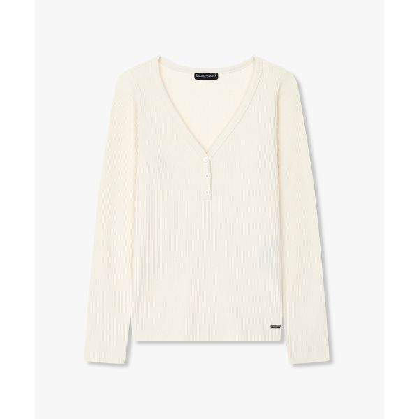 엠포리오아르마니 ltgt 엠포리르마니 UNDERWEAR 여성 리브드 버튼 브이넥 라운지 탑_크림 0825335501 2508379239 1.._이미지