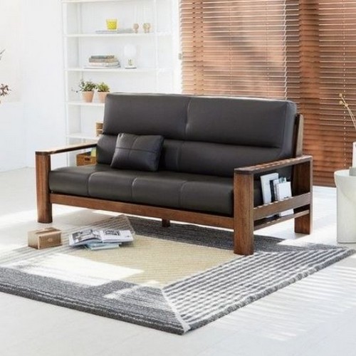 로코코 디아크 원목 카우 천연가죽 소파 3인용