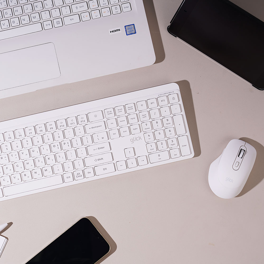 지클릭커 오피스프로 WMK1100 무선 키보드 마우스 세트 (크림 화이트)_이미지