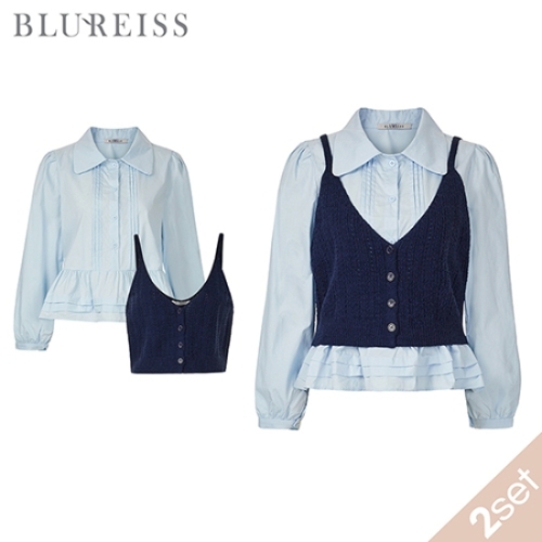 블루레이스 2SET 핀턱 프릴 블라우스+조끼_B6S1BL5111