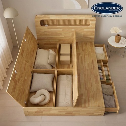 잉글랜더 러셀 템바보드 원목 4단 수납 침대 Q (스탠다드본넬)_이미지