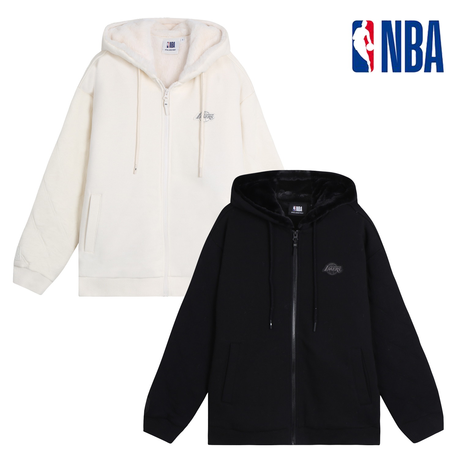 엔비에이(NBA) 공용 LA레이커스 퀼팅 밍크퍼 배색 집업 점퍼 N224TJ112P_이미지