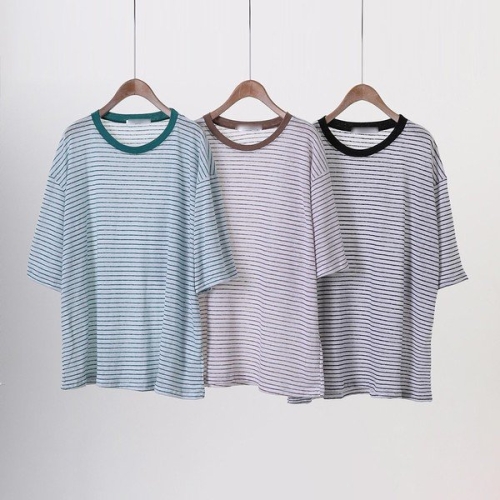 빅사이즈사랑해요 O189L404 심플린넨줄지루즈반팔티