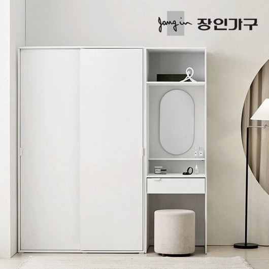 장인가구 코라 1200 행거형 옷장+600 수납화장대 슬라이딩 옷장세트 1800_이미지