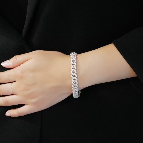 실버925럭셔리 커브드 링크 체인 파베세팅 브레이슬릿 OB2151