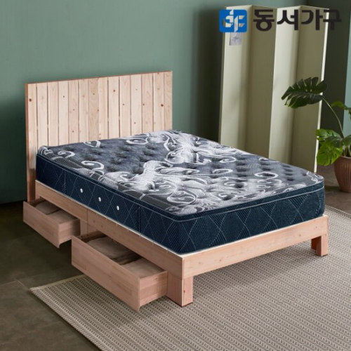 동서가구 힐링 편백나무 헤드형 서랍형 통원목 침대 SS (파워본넬스프링)_이미지