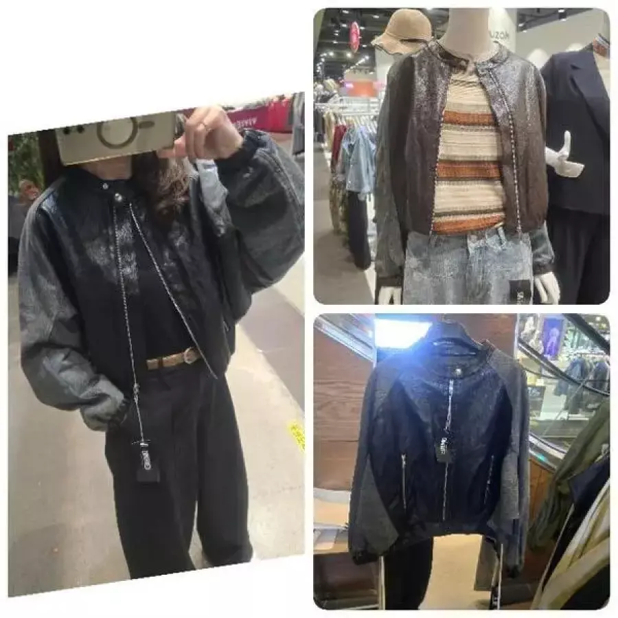 MG01 유니크하게 인조가죽소매데님안감있는세련미넘치는점퍼 B26jp3 S52809396