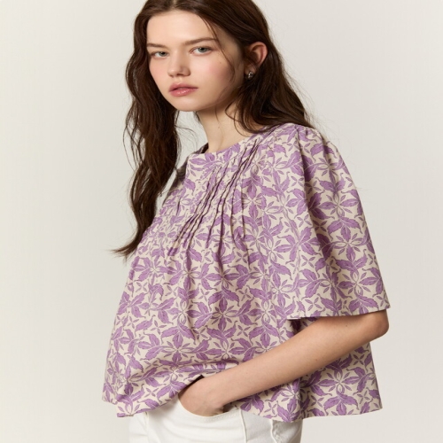 바네사브루노 아떼 아떼 여성 VLBL5B243V2 바이올렛 플라워 면 반팔 블라우스