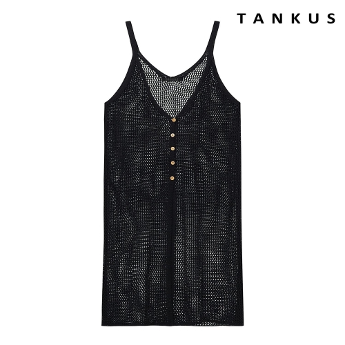 탱커스 버튼 트임 그물 롱 니트 베스트 TX3VT001L0