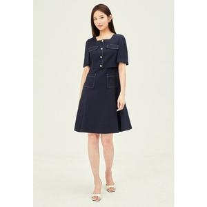  JJ지고트 여성 배색 스티치 플레어 원피스 GP6M0OP941