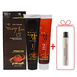 젤존 감 새치 염색약 1제150g+2제150g 저자극/예민한두피 /컬러1N흑색+영양앰플13ml