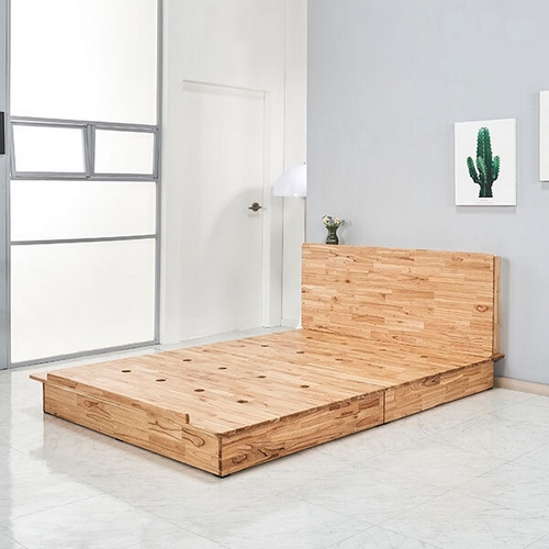 바이탈버브 캘리 참죽원목 민판헤드 평상형 침대 SS+사이드패널 2개+협탁 2개