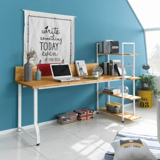 아름이와다움이 나르샤 소나무원목 스틸 4단 h형 책상세트 (1800x620)_이미지