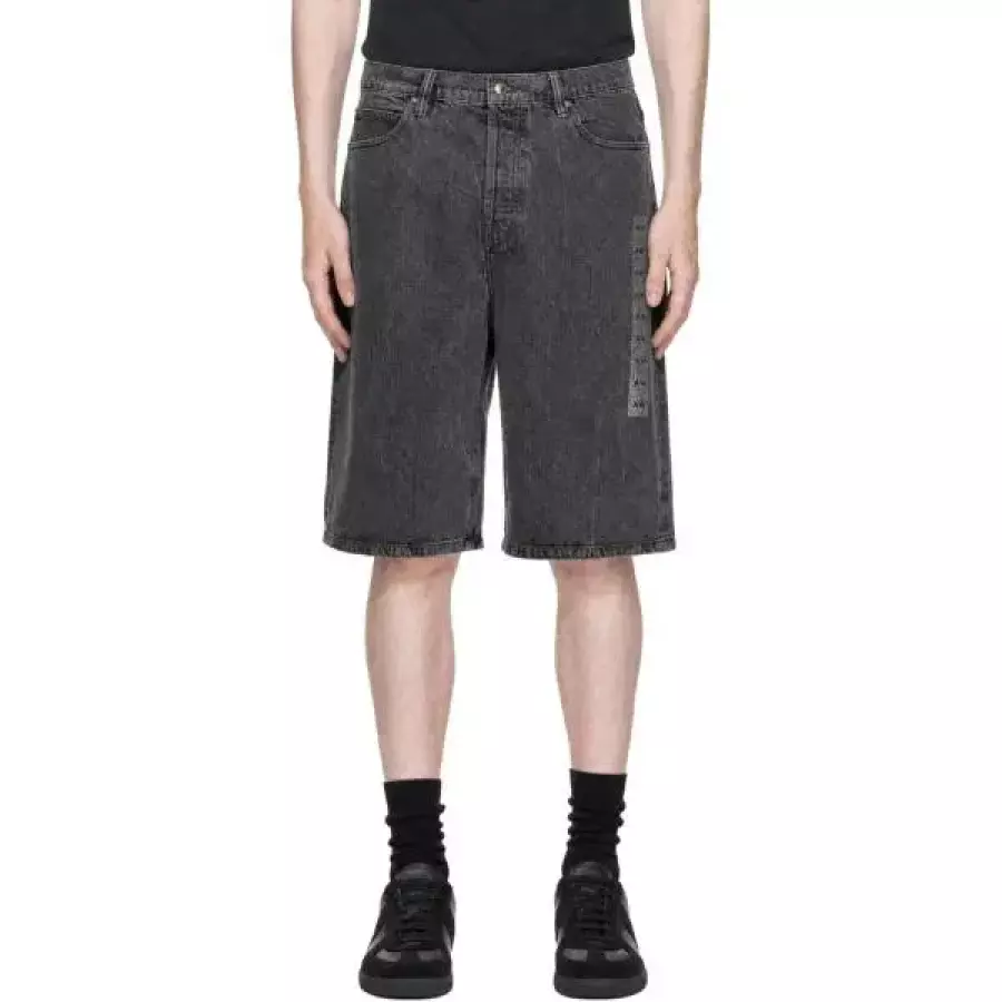알렉산더왕 그레이 로우라이즈 플래셔 디테일 데님 보드 쇼츠 UDC4264105 057A DEEP WASHED GRE
